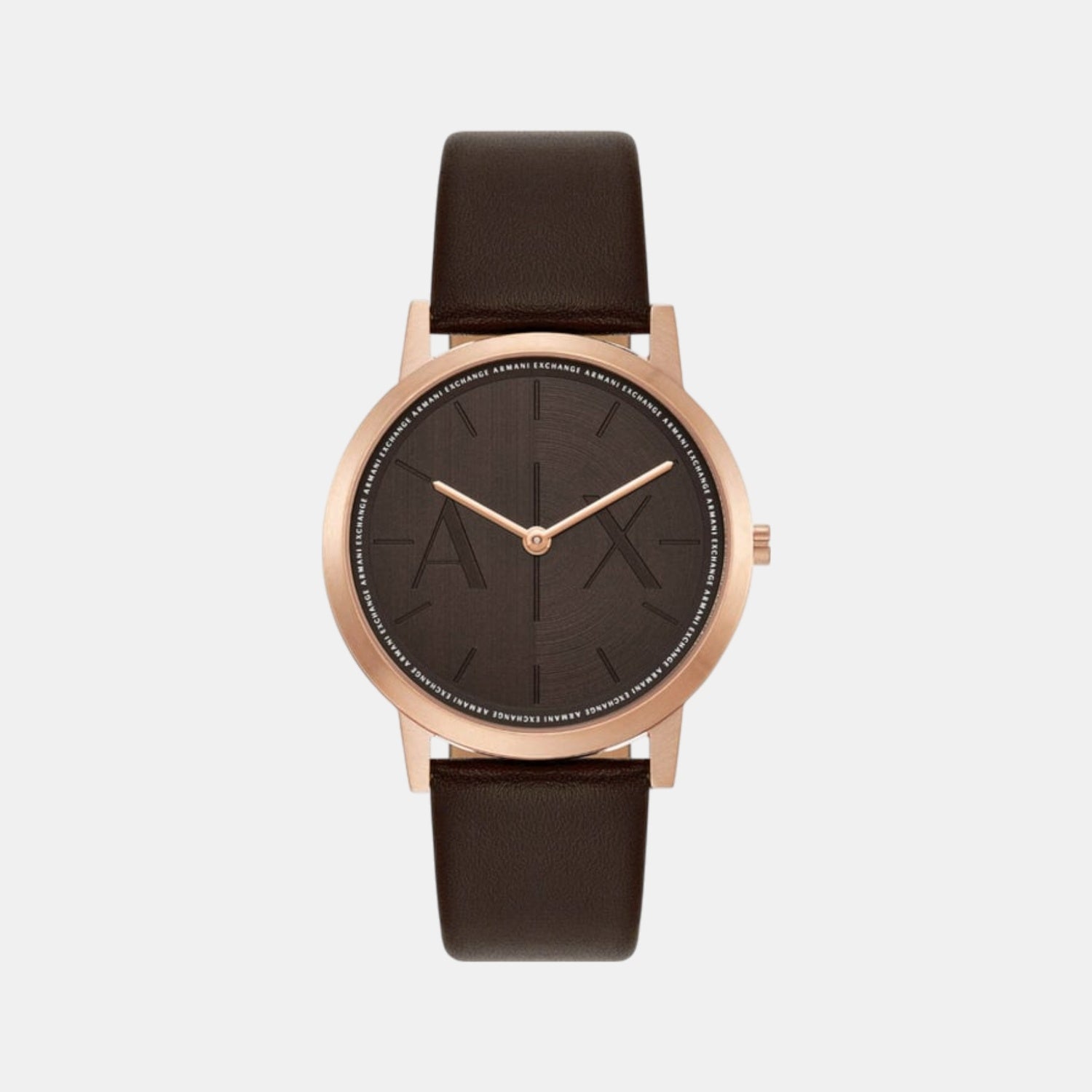 Men Quartz Brown Dial Analog Leather Watch AX2873