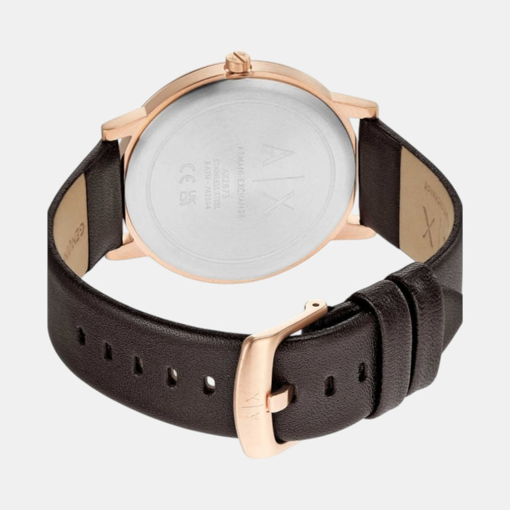 Men Quartz Brown Dial Analog Leather Watch AX2873