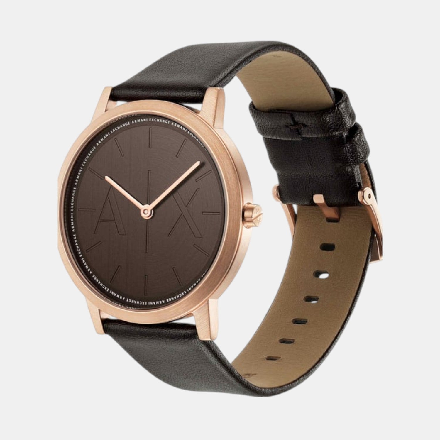 Men Quartz Brown Dial Analog Leather Watch AX2873