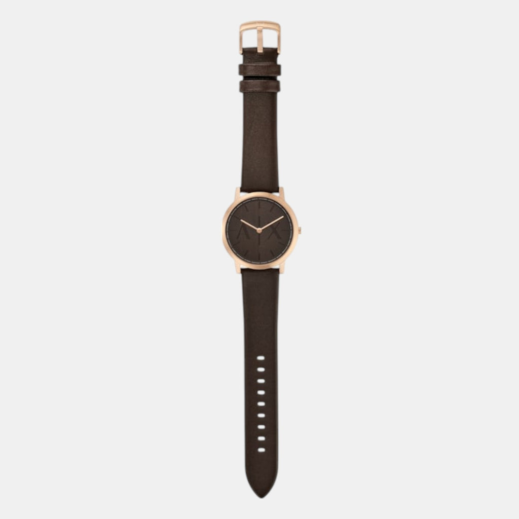 Men Quartz Brown Dial Analog Leather Watch AX2873