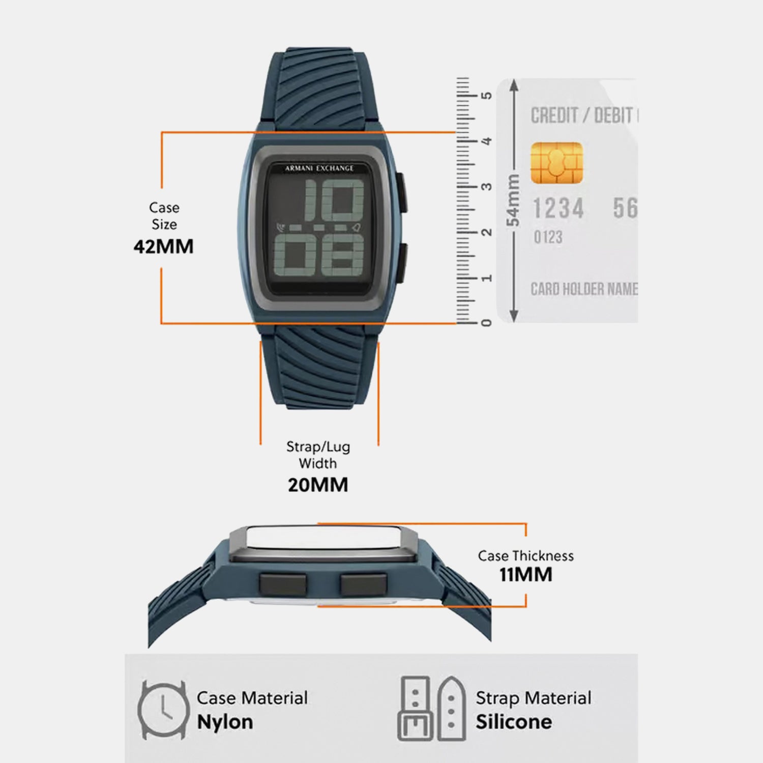Men Quartz Grey Dial Digital Silicone Watch AX2970