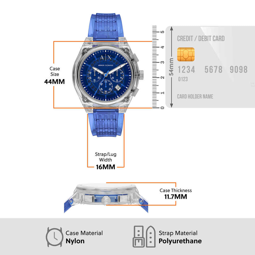Men Quartz Blue Dial Chronograph Polyurethane Watch AX4166
