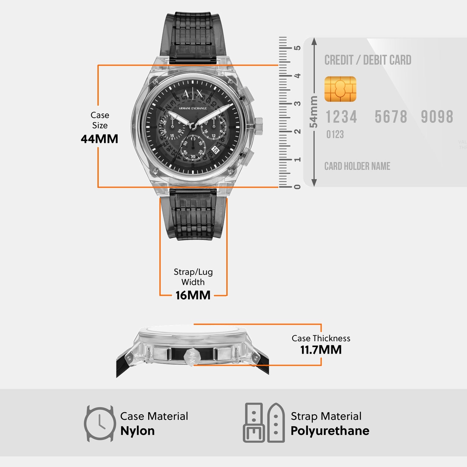 Men Quartz Grey Dial Chronograph Polyester Watch AX4167