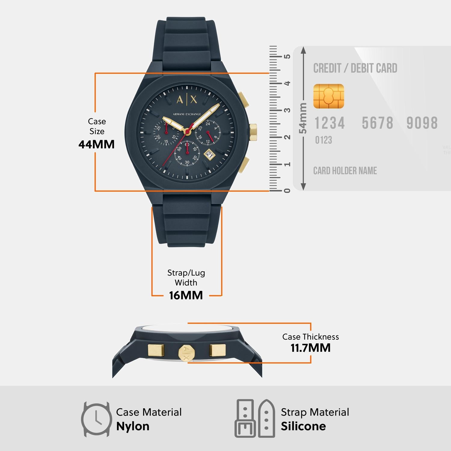 Sync Men Quartz Blue Dial Chronograph Silicone Watch AX4168