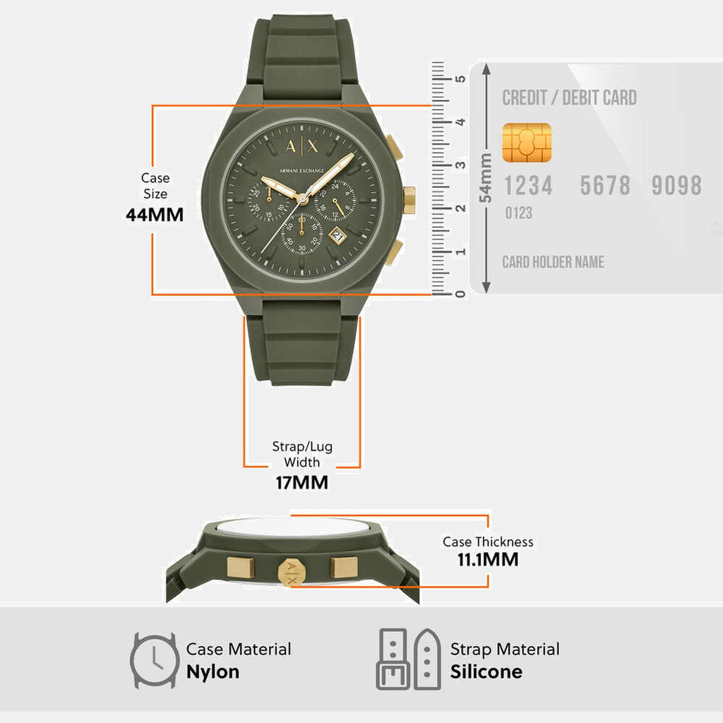 Men Quartz Green Dial Chronograph Silicone Watch AX4169