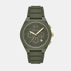 Men Quartz Green Dial Chronograph Silicone Watch AX4169