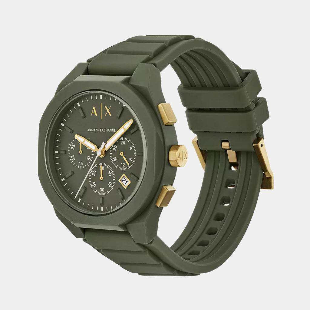 Men Quartz Green Dial Chronograph Silicone Watch AX4169
