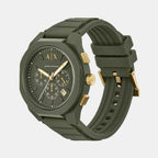 Men Quartz Green Dial Chronograph Silicone Watch AX4169
