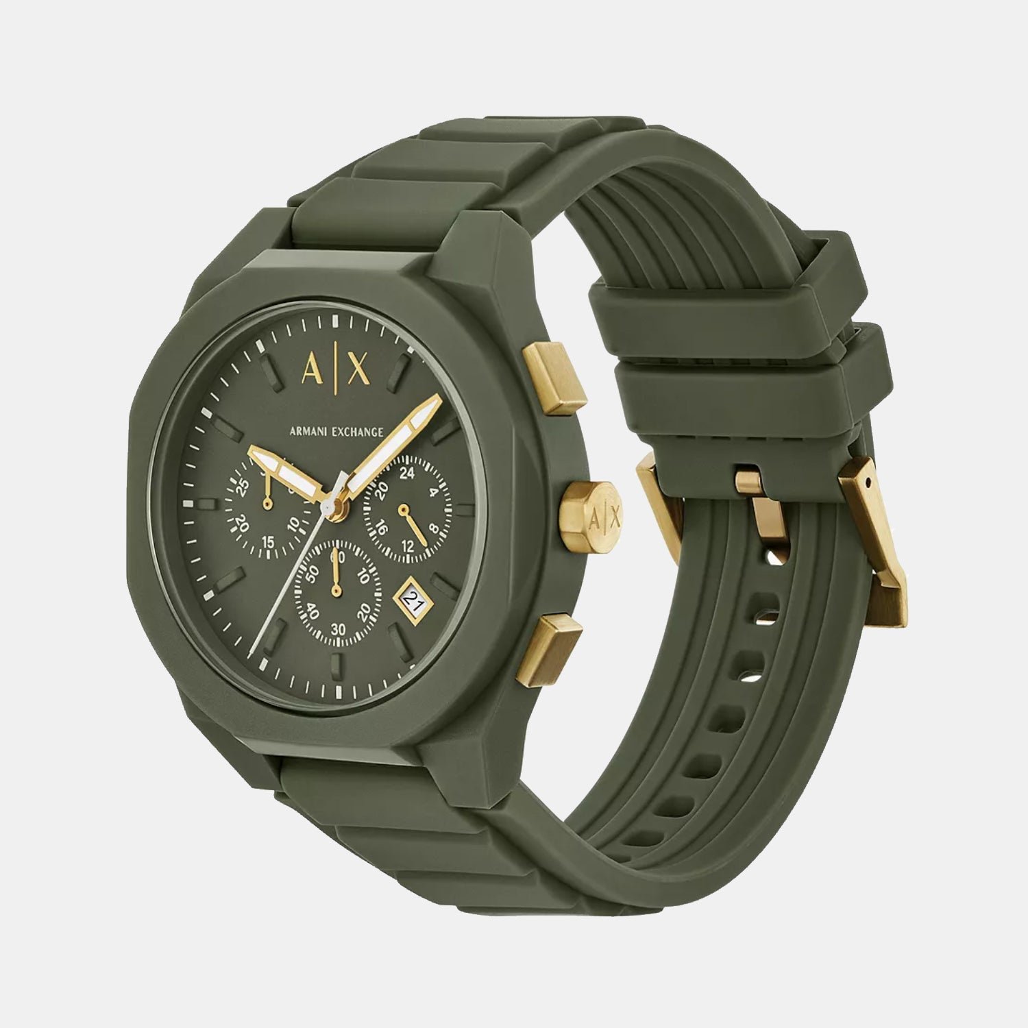 Men Quartz Green Dial Chronograph Silicone Watch AX4169