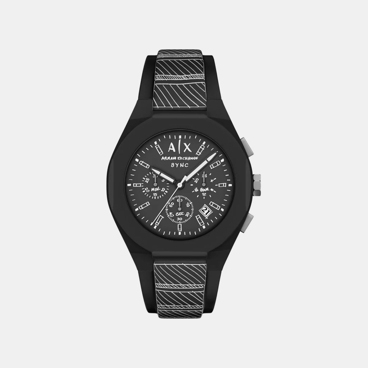Sync Men Quartz Black Dial Chronograph Silicone Watch AX4174