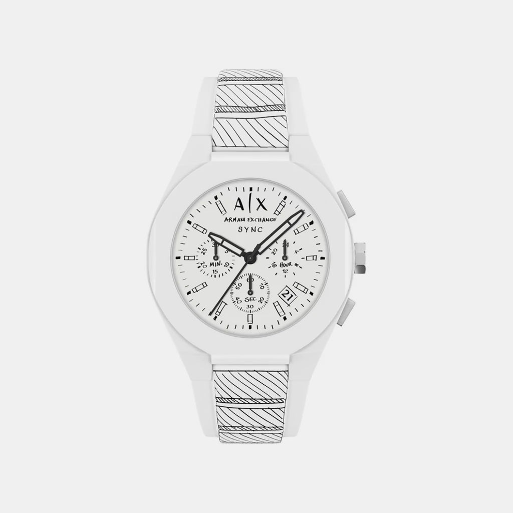Sync Men Quartz White Dial Chronograph Silicone Watch AX4175