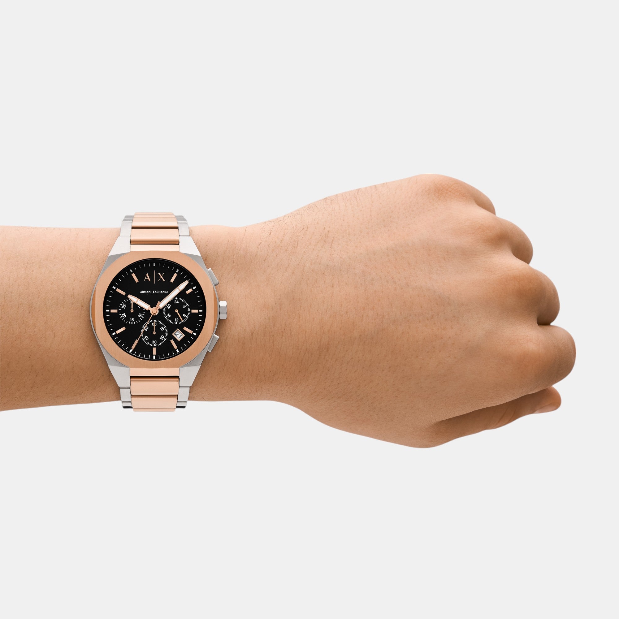 Na Men Quartz Black Dial Chronograph Stainless Steel Watch AX4181