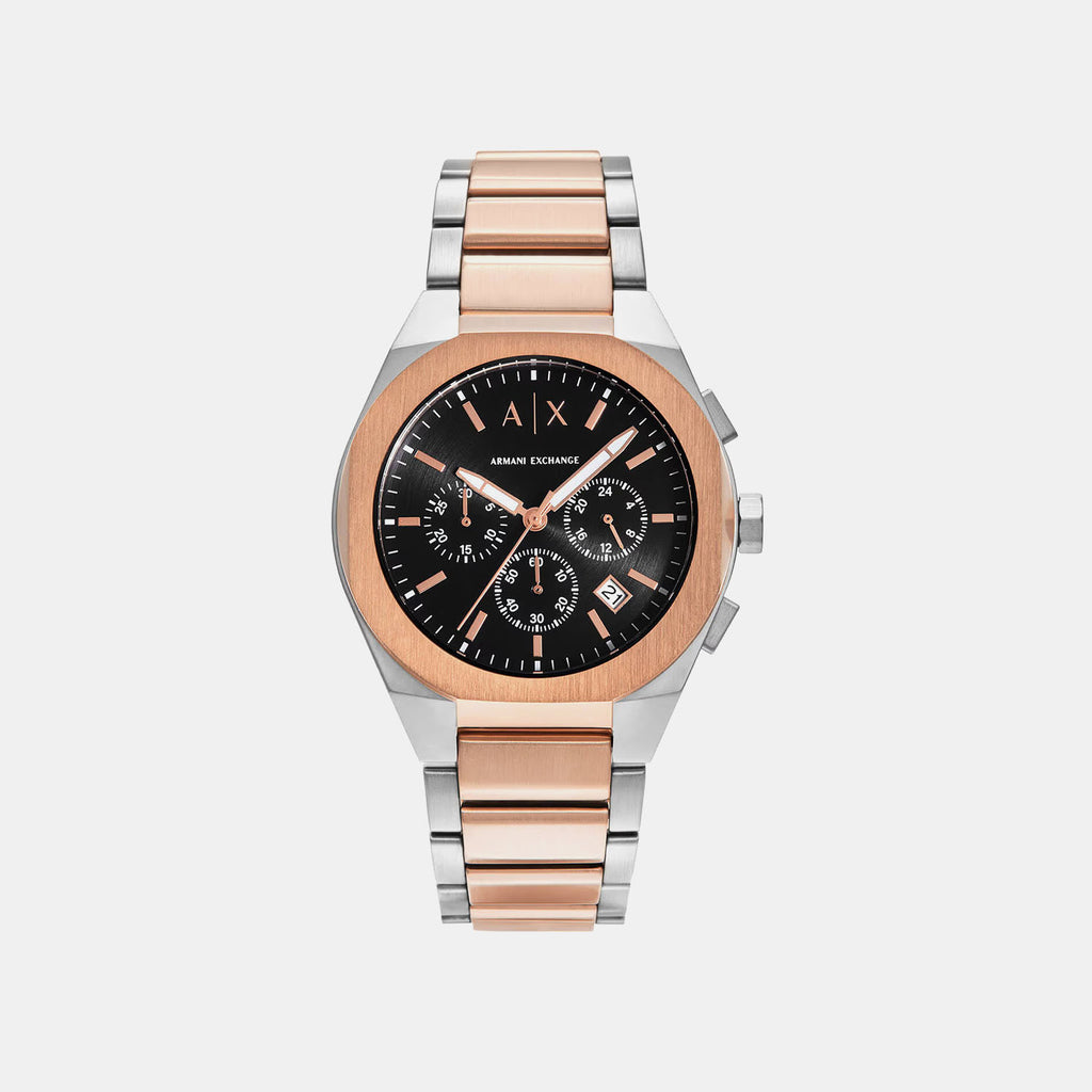 Na Men Quartz Black Dial Chronograph Stainless Steel Watch AX4181