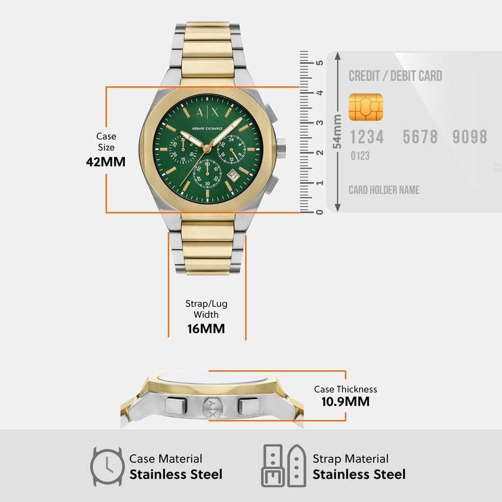 Sync Men Quartz Green Dial Chronograph Stainless Steel Watch AX4184