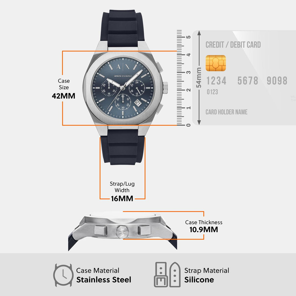 Sync Men Quartz Blue Dial Chronograph Silicone Watch AX4185