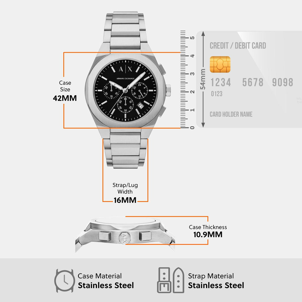 Sync Men Quartz Black Dial Chronograph Stainless Steel Watch AX4186