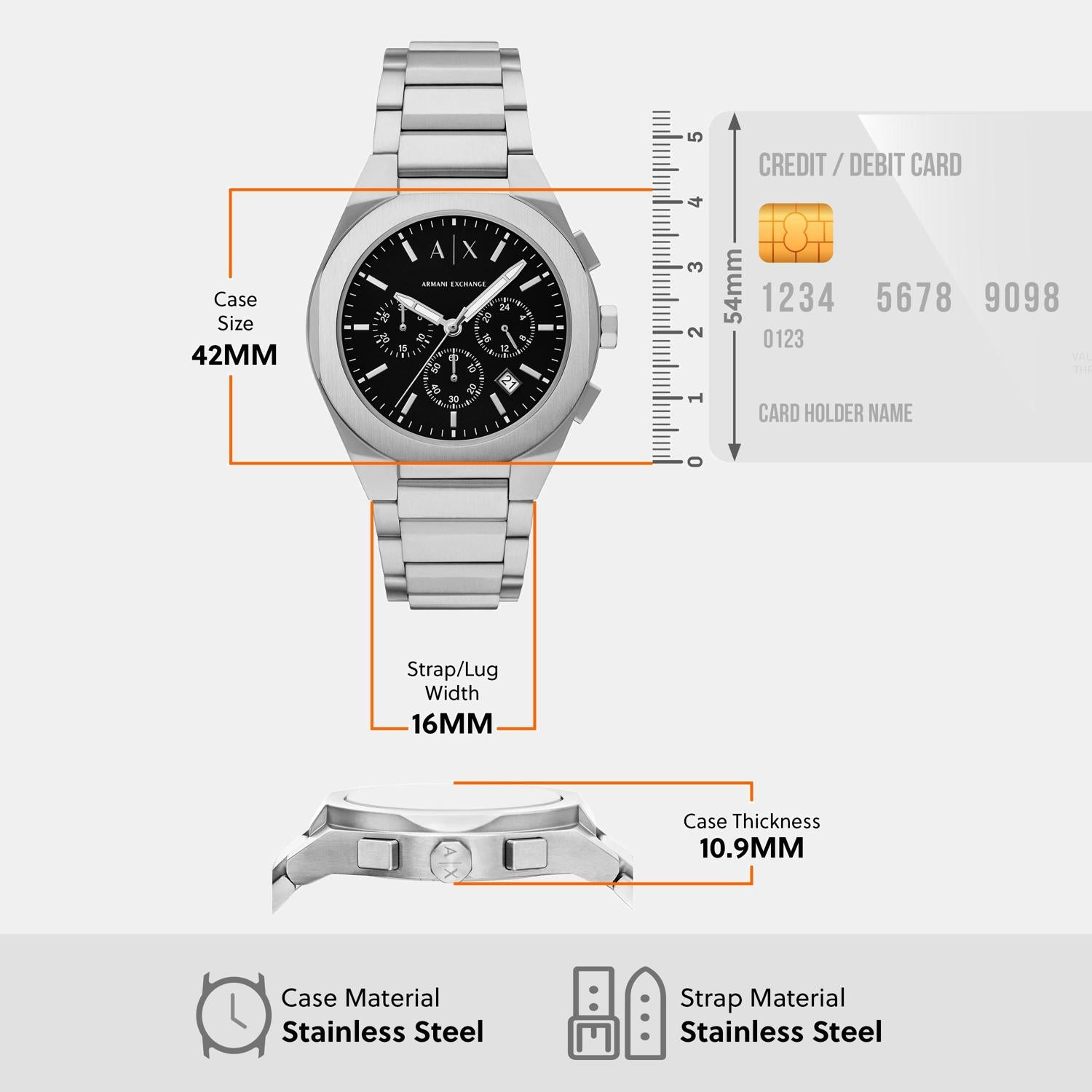 Sync Men Quartz Black Dial Chronograph Stainless Steel Watch AX4186