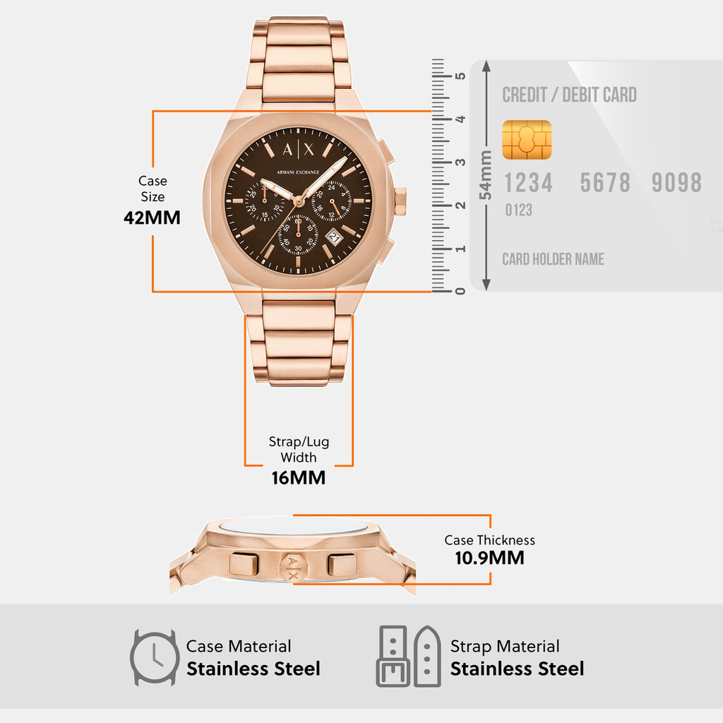 Men Quartz Brown Dial Chronograph Stainless Steel Watch AX4188