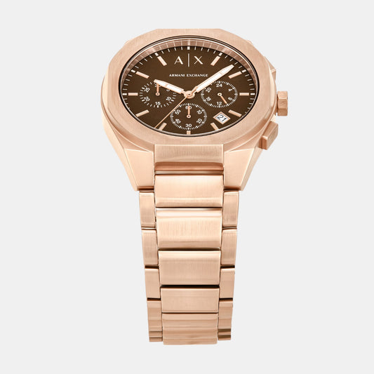 Men Quartz Brown Dial Chronograph Stainless Steel Watch AX4188