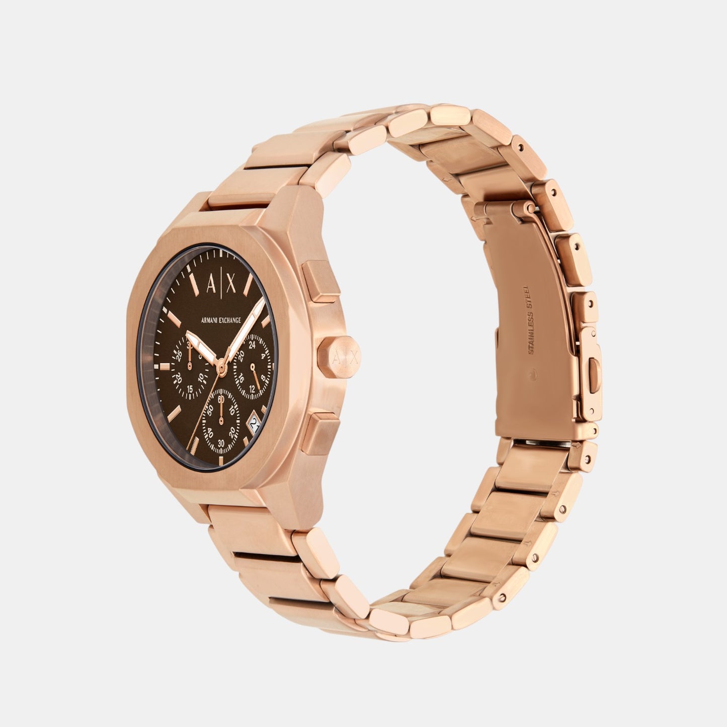 Men Quartz Brown Dial Chronograph Stainless Steel Watch AX4188