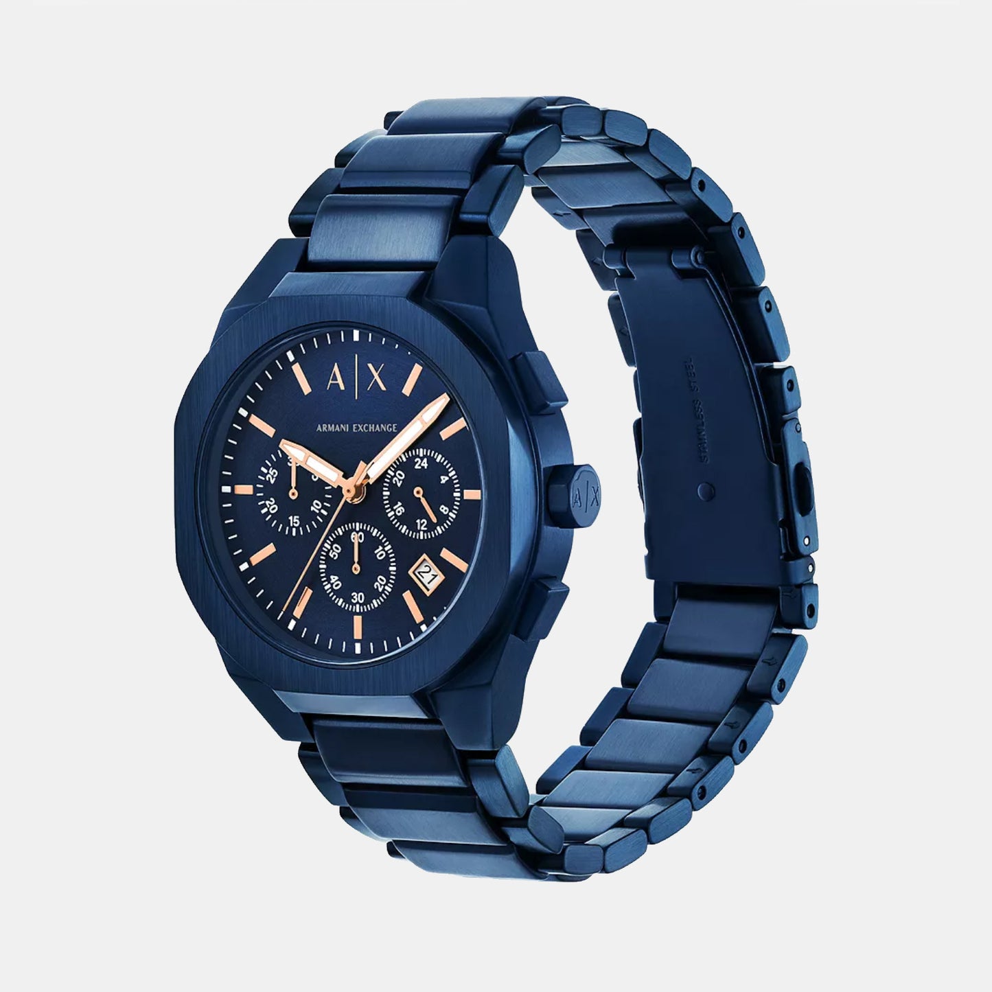 Men Quartz Blue Dial Chronograph Stainless Steel Watch AX4189