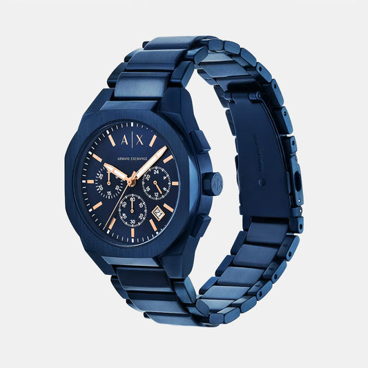 Men Quartz Blue Dial Chronograph Stainless Steel Watch AX4189