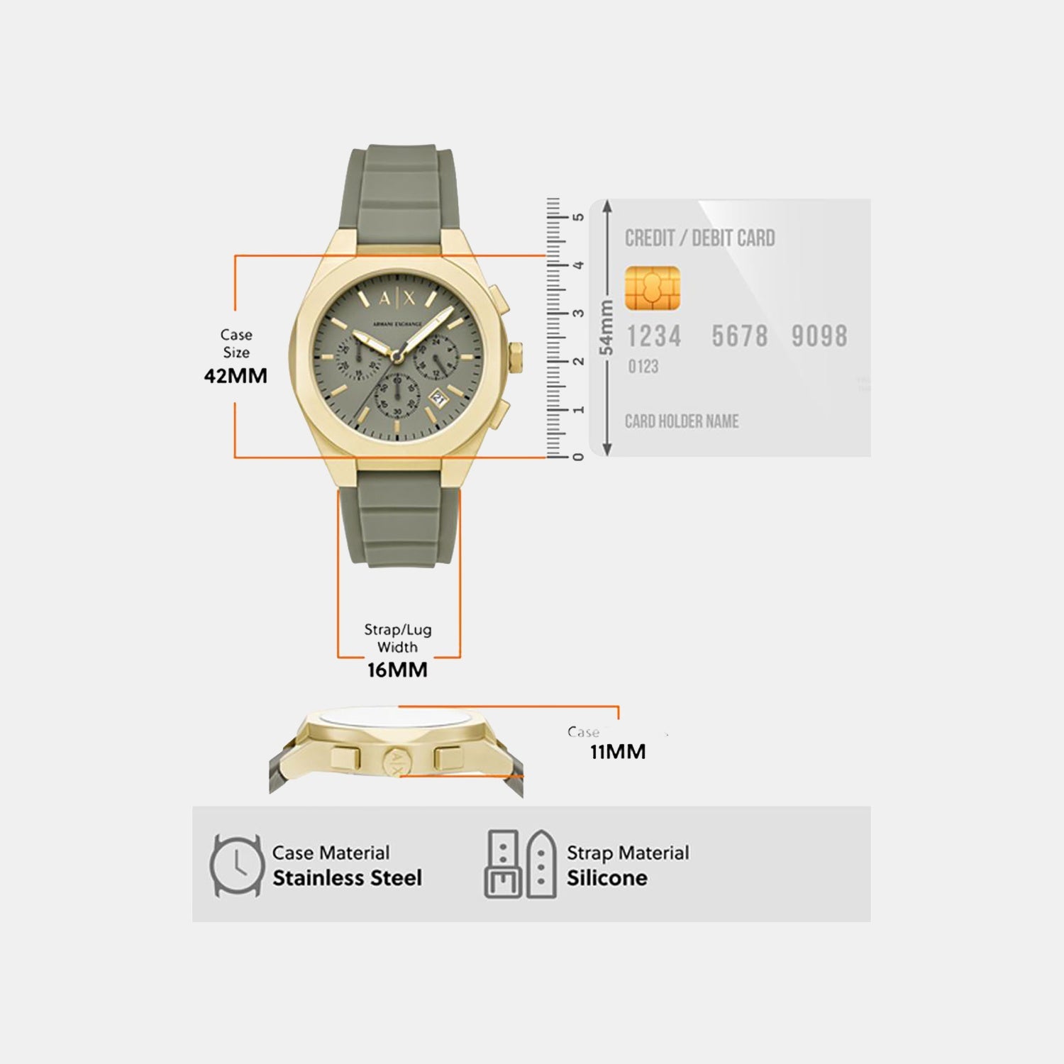 Sync Men Quartz Green Dial Chronograph Silicone Watch AX4197