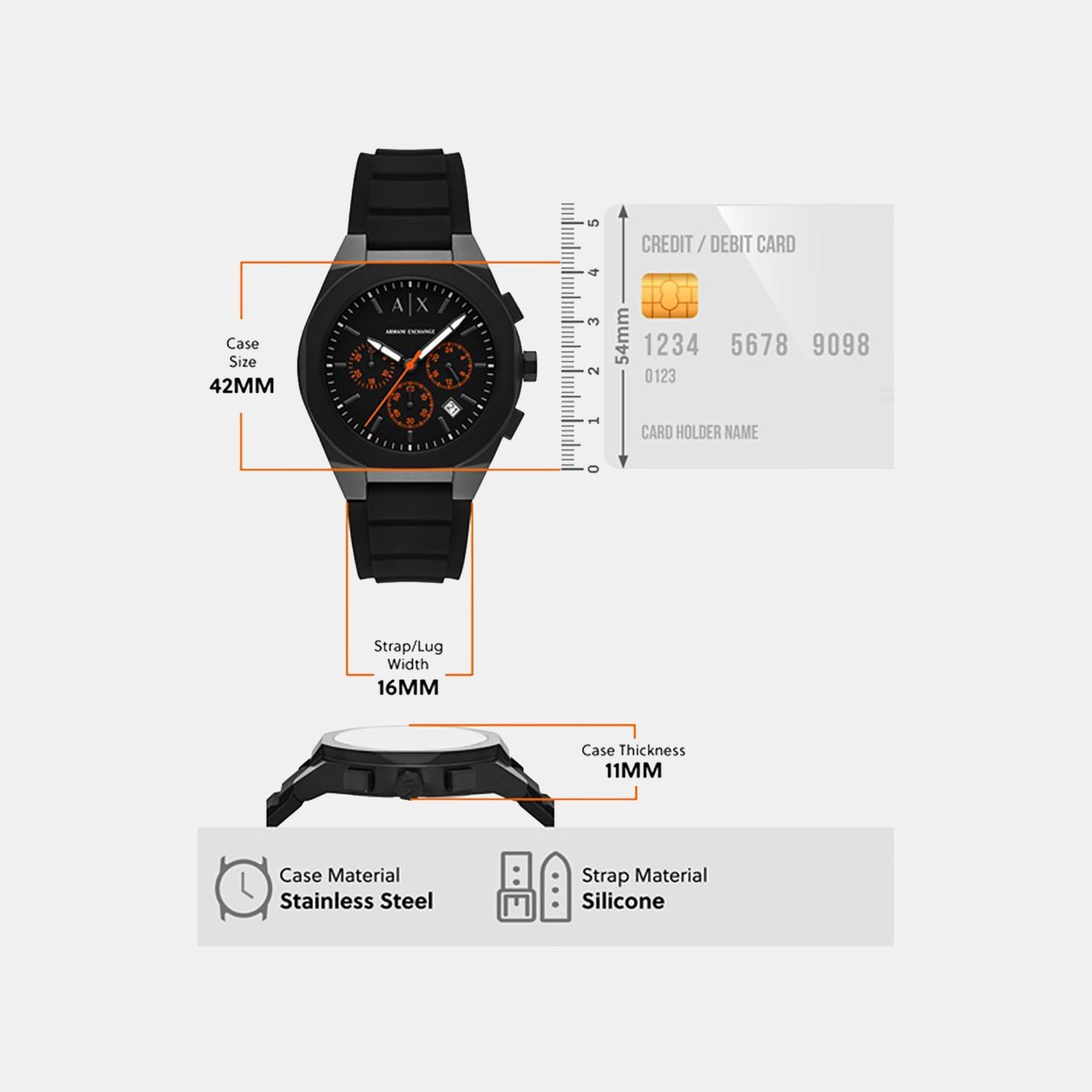Sync Men Quartz Black Dial Chronograph Silicone Watch AX4198