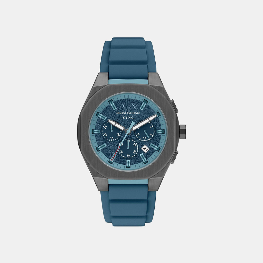 Sync Men Quartz Blue Dial Chronograph Silicone Watch AX4291