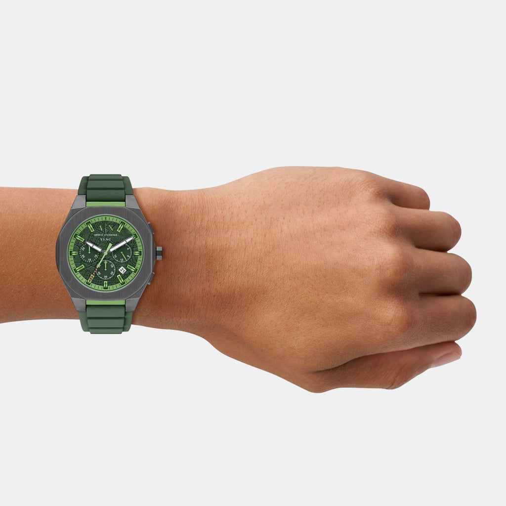 Sync Men Quartz Green Dial Chronograph Silicone Watch AX4292