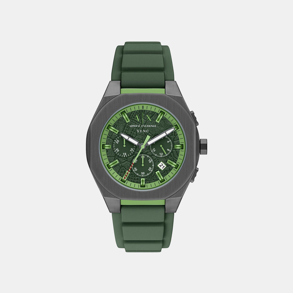 Sync Men Quartz Green Dial Chronograph Silicone Watch AX4292