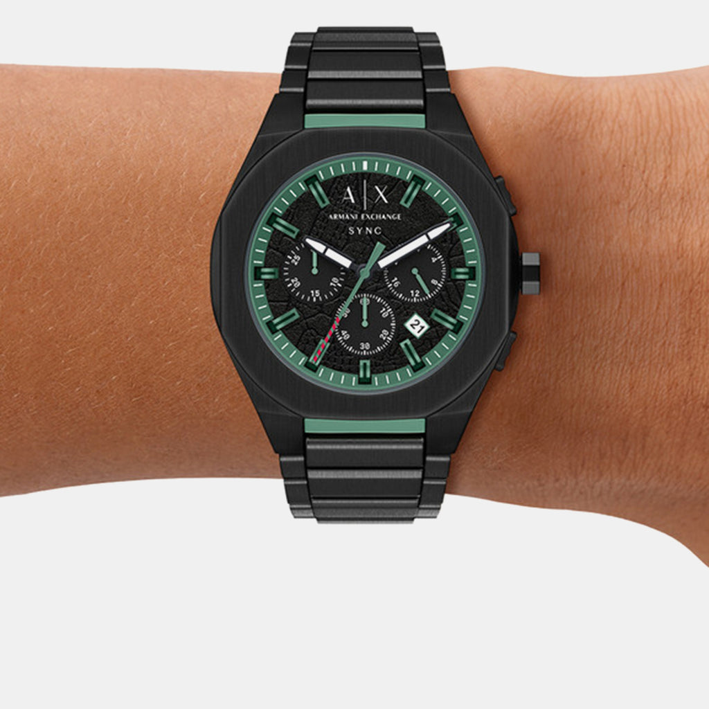 Men Quartz Black Dial Chronograph Stainless Steel Watch AX4294