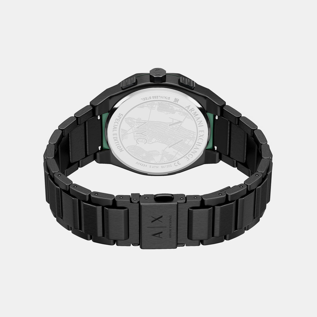 Men Quartz Black Dial Chronograph Stainless Steel Watch AX4294