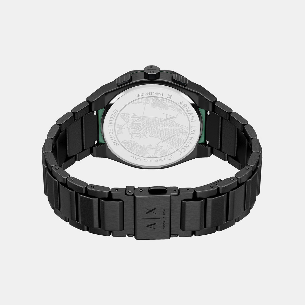 Men Quartz Black Dial Chronograph Stainless Steel Watch AX4294