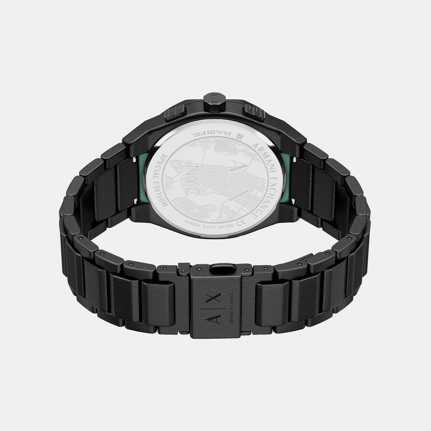 Men Quartz Black Dial Chronograph Stainless Steel Watch AX4294