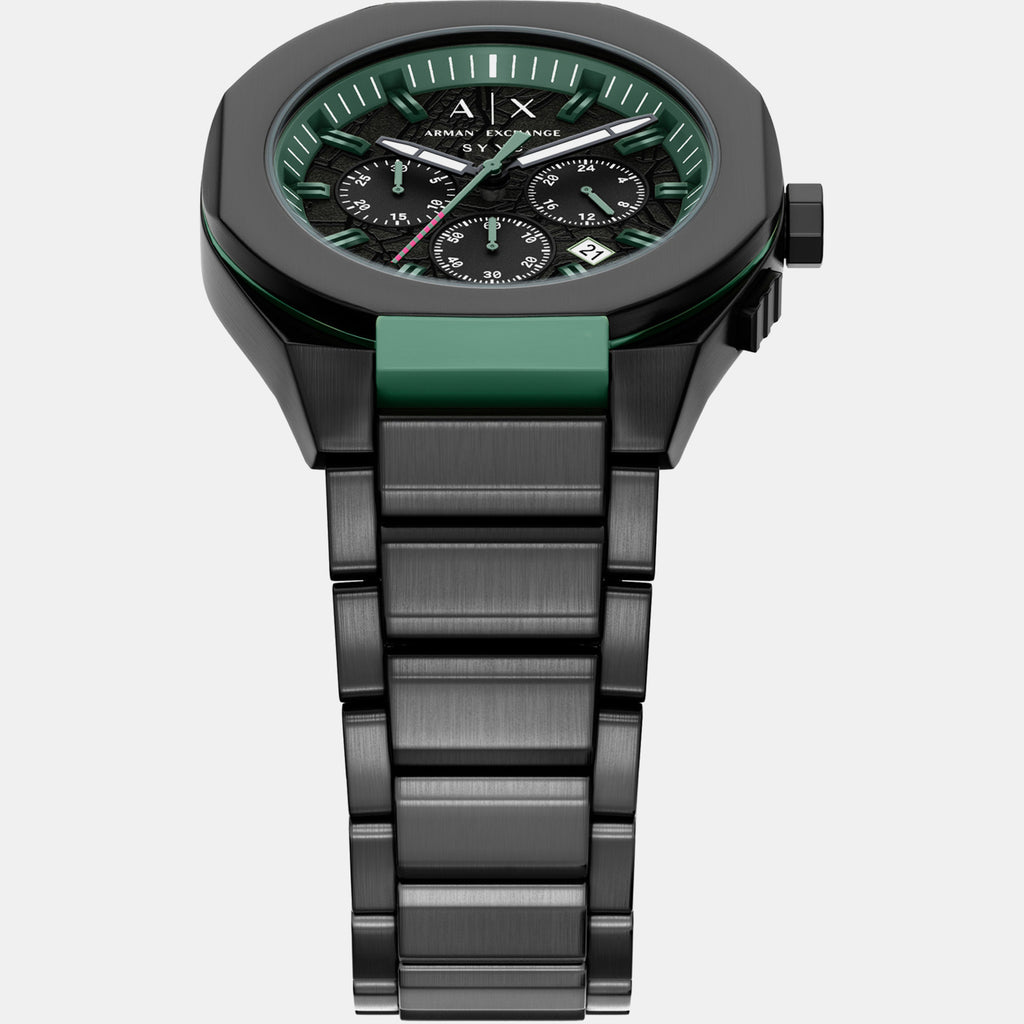 Men Quartz Black Dial Chronograph Stainless Steel Watch AX4294