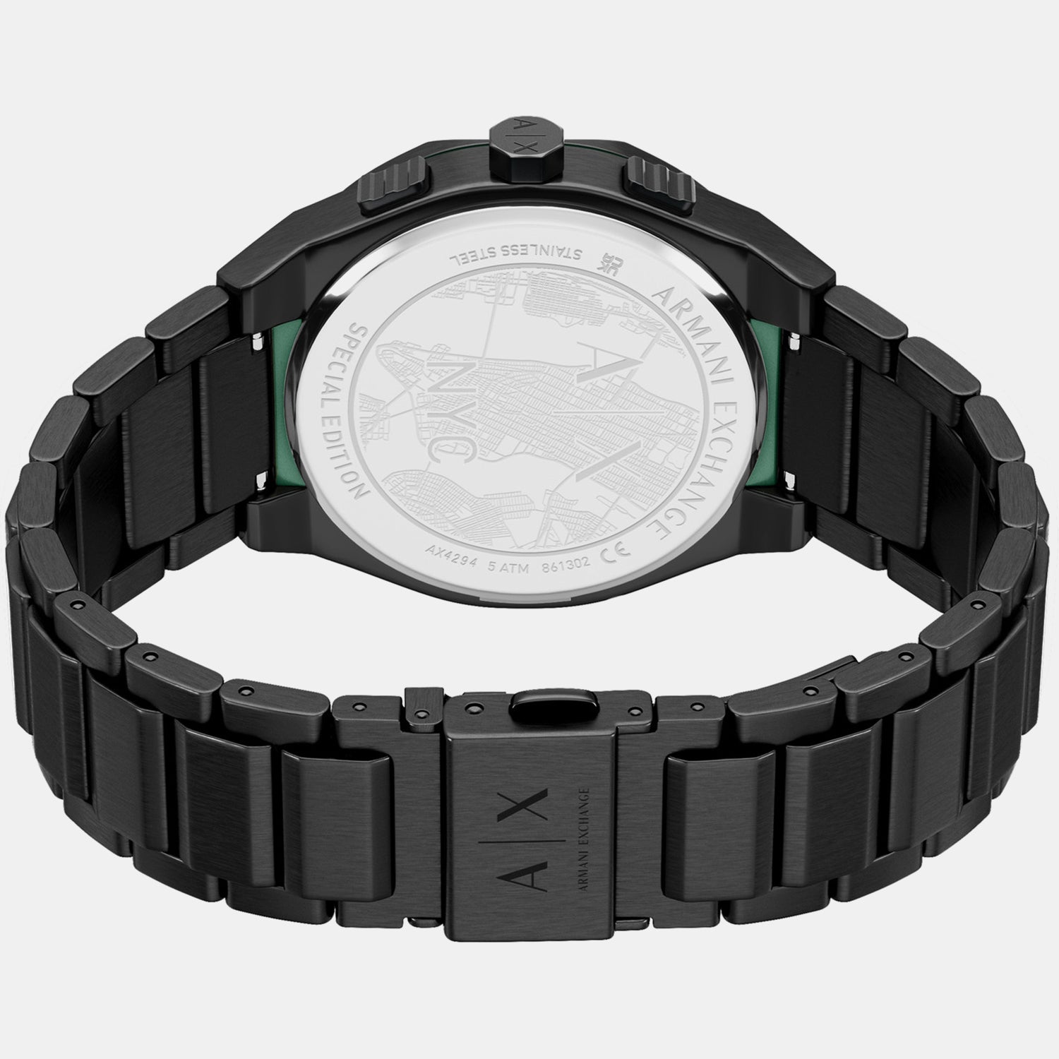 Men Quartz Black Dial Chronograph Stainless Steel Watch AX4294