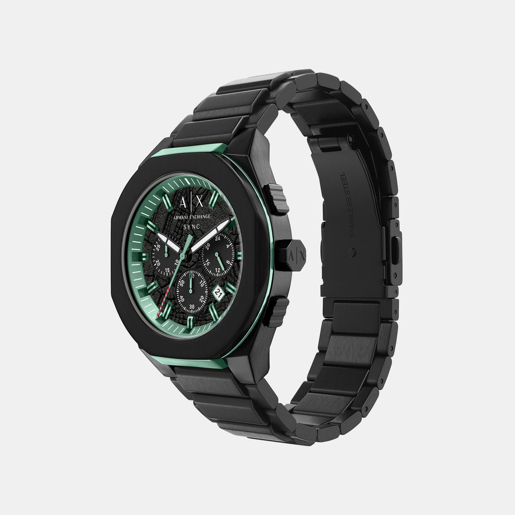 Men Quartz Black Dial Chronograph Stainless Steel Watch AX4294