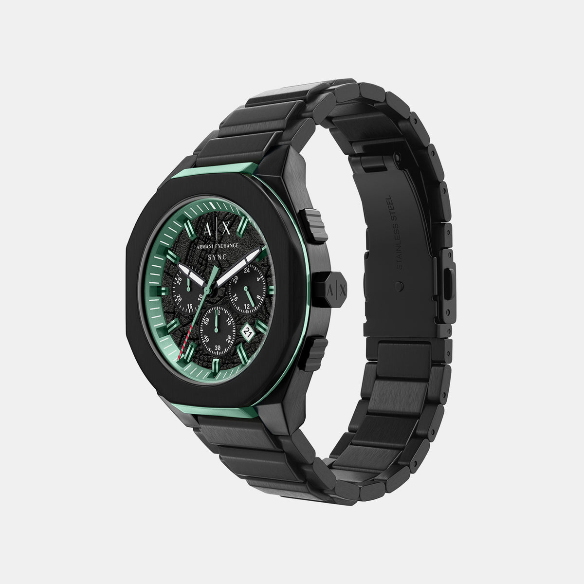 Men Quartz Black Dial Chronograph Stainless Steel Watch AX4294