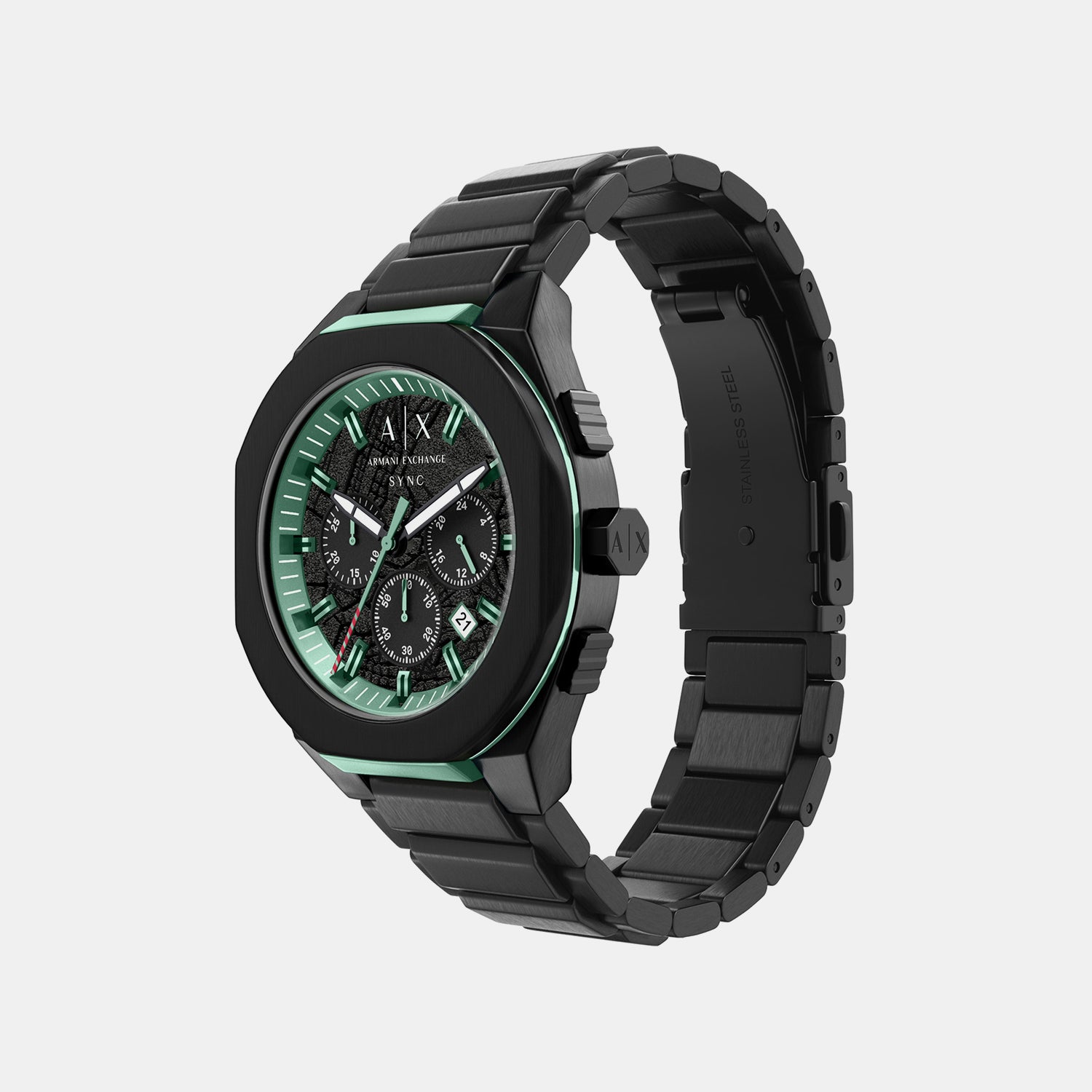 Men Quartz Black Dial Chronograph Stainless Steel Watch AX4294