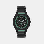 Men Quartz Black Dial Chronograph Stainless Steel Watch AX4294