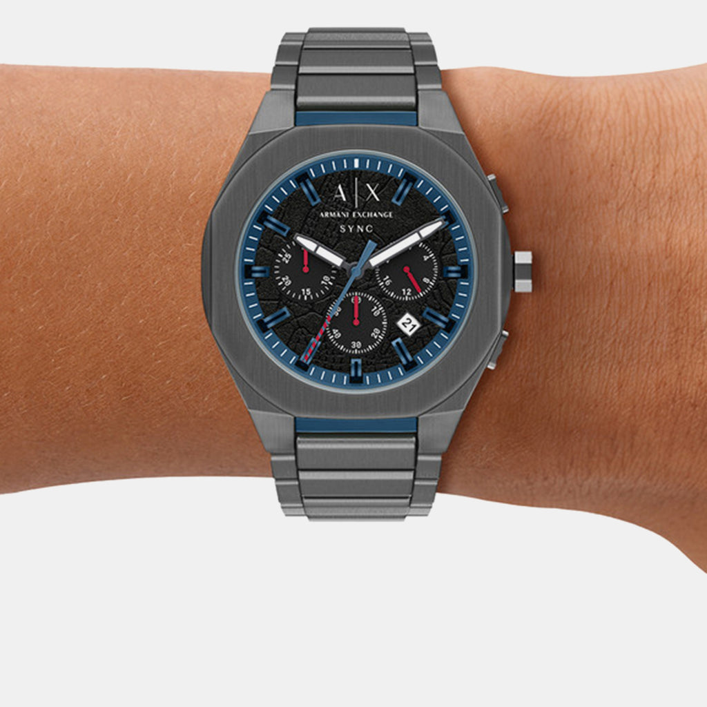 Men Quartz Black Dial Chronograph Stainless Steel Watch AX4295