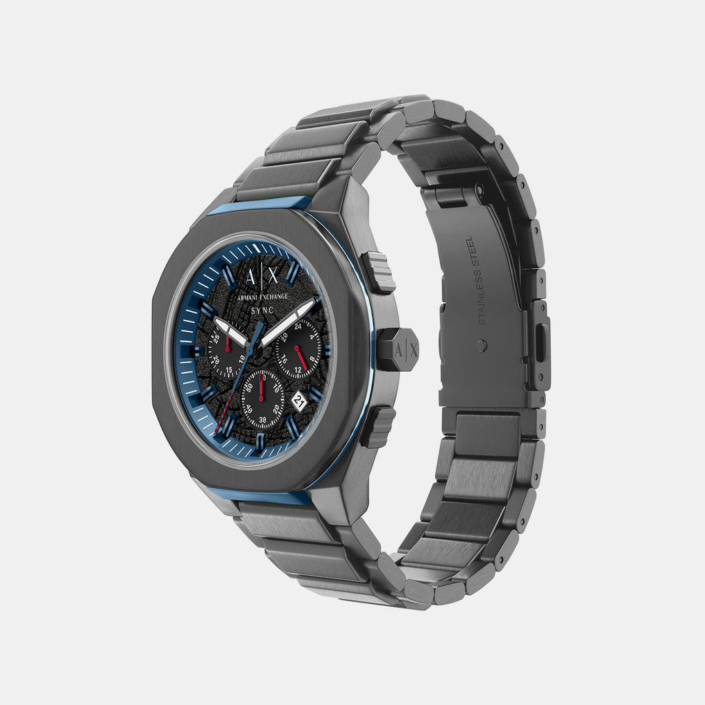 Men Quartz Black Dial Chronograph Stainless Steel Watch AX4295