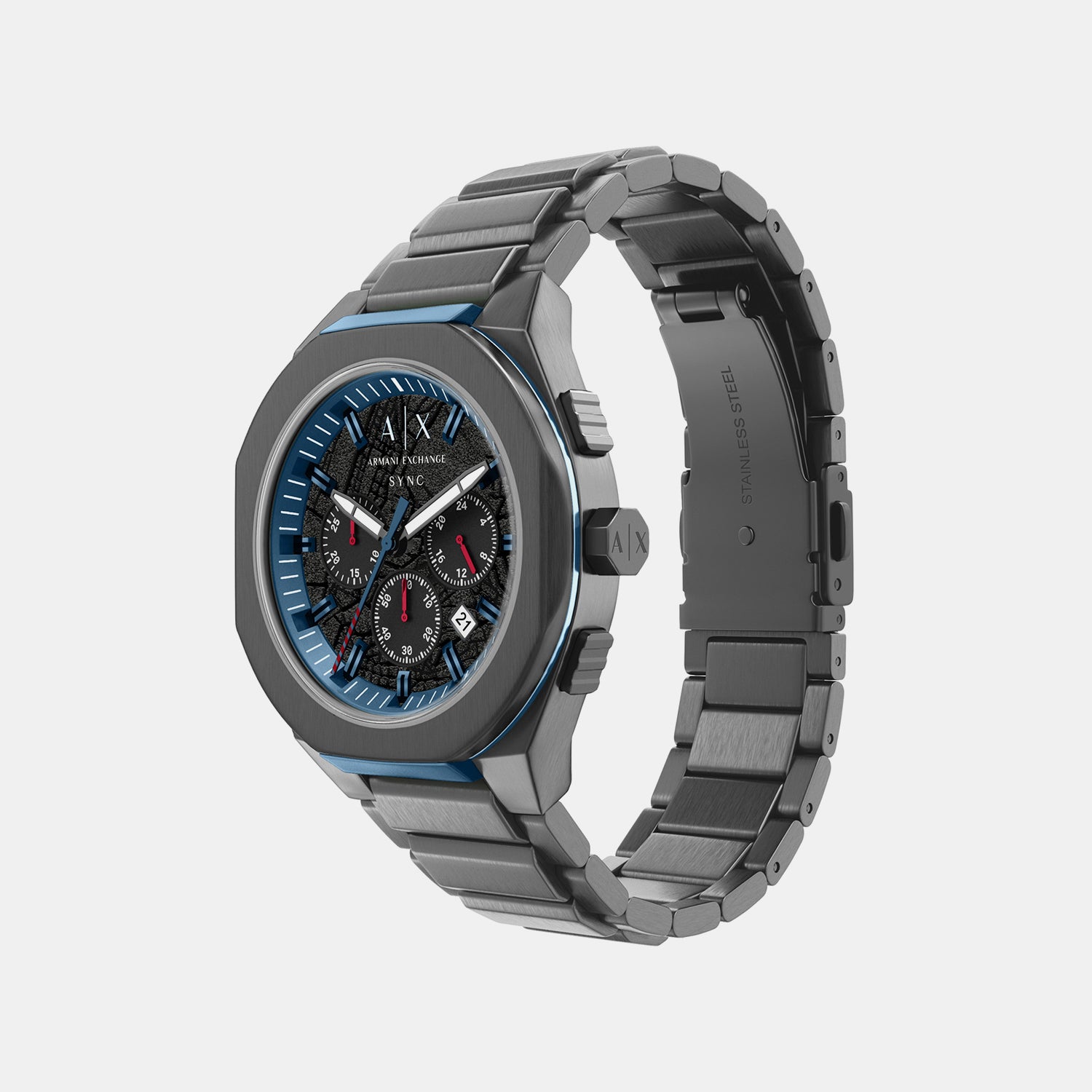 Men Quartz Black Dial Chronograph Stainless Steel Watch AX4295