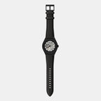 Men Automatic Silver Dial Multi-Function Leather Watch AX4297