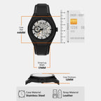 Men Automatic Silver Dial Multi-Function Leather Watch AX4297