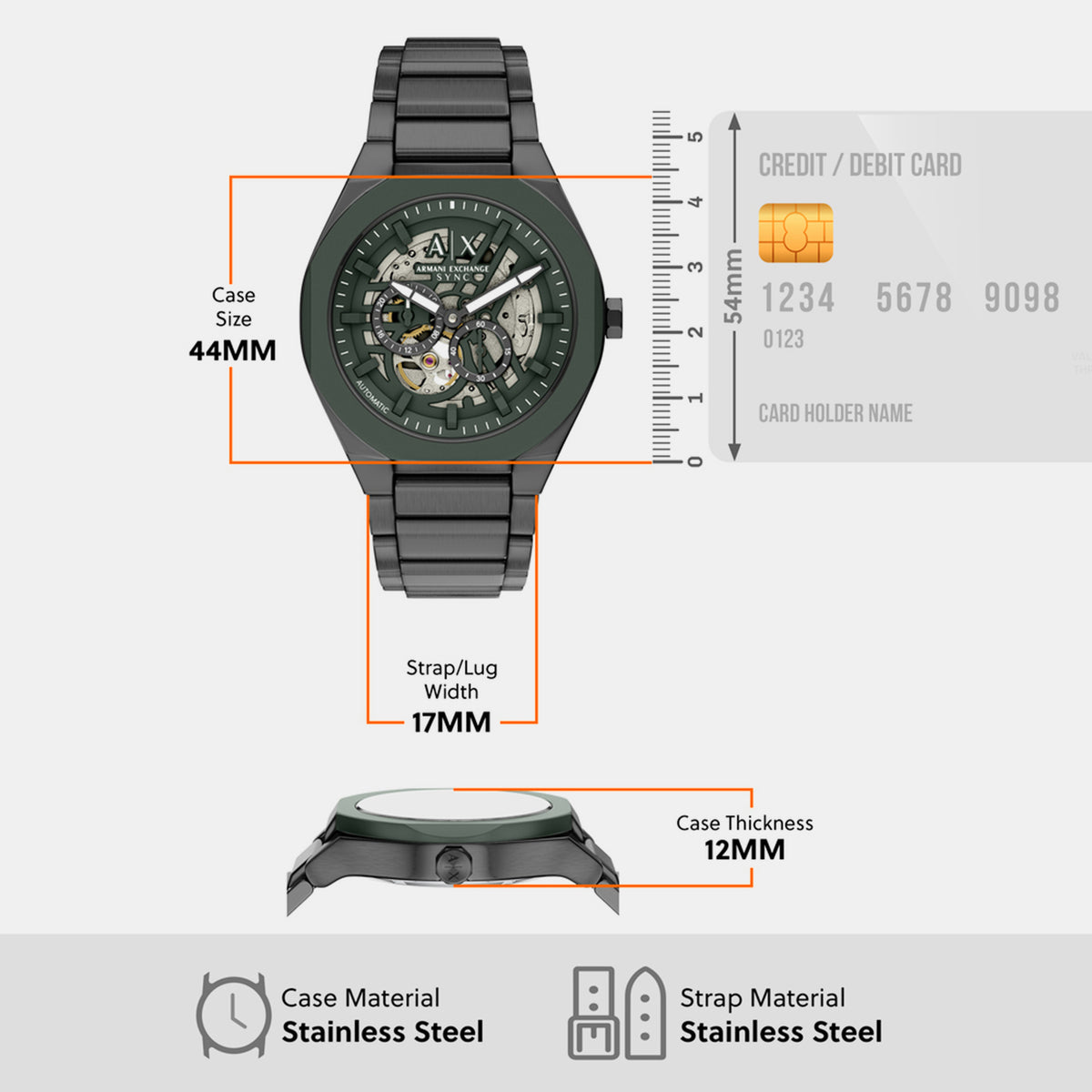 Men Automatic Green Dial Chronograph Stainless Steel Watch AX4302