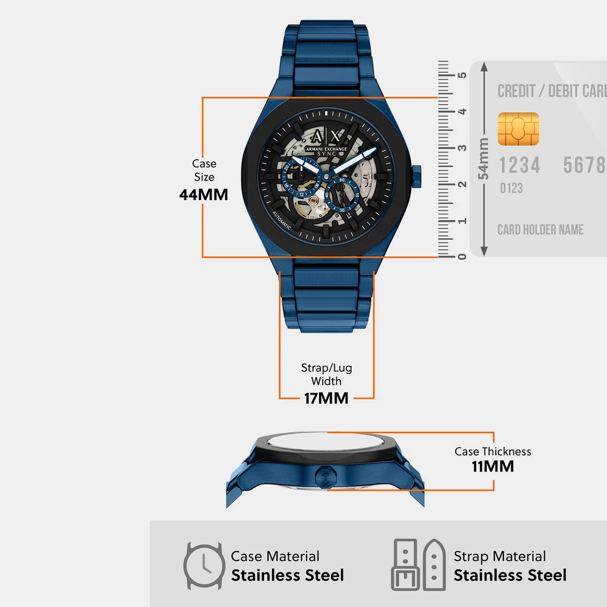 Men Automatic Black Dial Analog Stainless Steel Watch AX4303