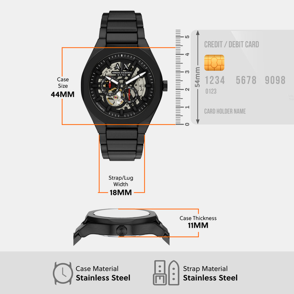 Men Automatic Black Dial Chronograph Stainless Steel Watch AX4304