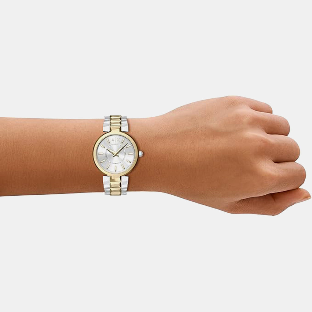 Women Quartz Silver Dial Analog Stainless Steel Watch AX4406